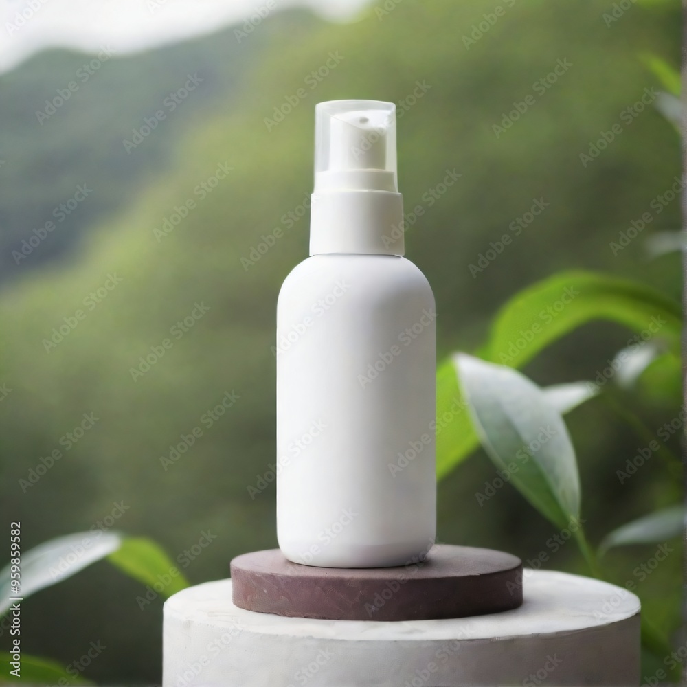 Minimalist White Cosmetic Bottle on Nature Background mockup Minimalist White Cosmetic Bottle on Nature Background mockup