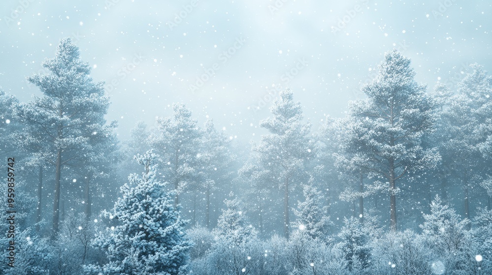 Winter Wonderland: Snowfall in a serene pine forest. A tranquil winter scene with snow-covered trees and a soft, dreamy atmosphere. Winter Wonderland: Snowfall in a serene pine forest. A tranquil winter scene with snow-covered trees and a soft, dreamy atmosphere.