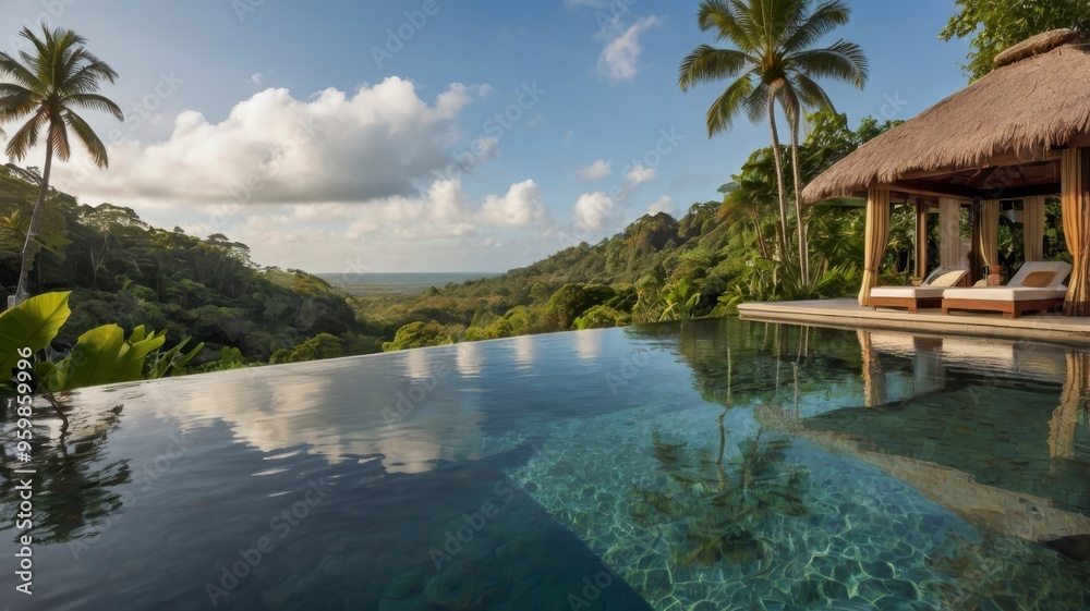 Tropical getaway with infinity pool, lush jungle, and cabana Tropical getaway with infinity pool, lush jungle, and cabana