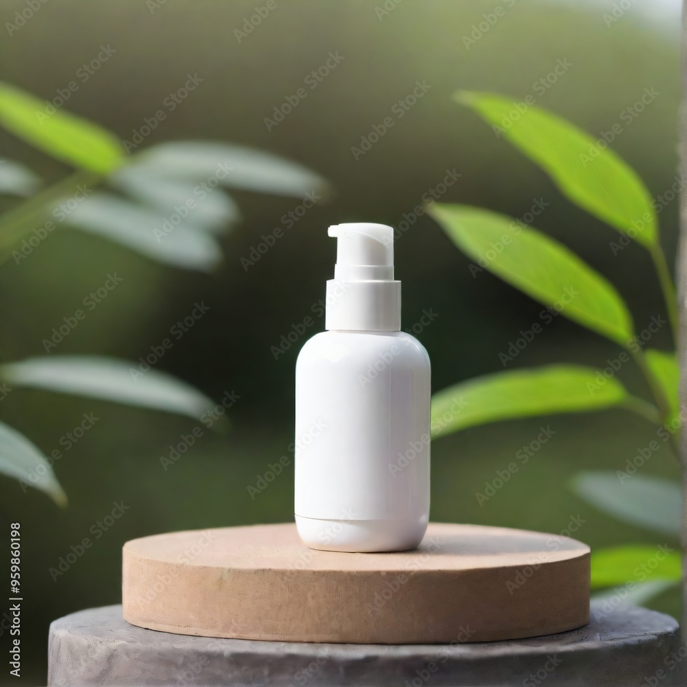Minimalist White Cosmetic Bottle on Nature Background mockup Minimalist White Cosmetic Bottle on Nature Background mockup