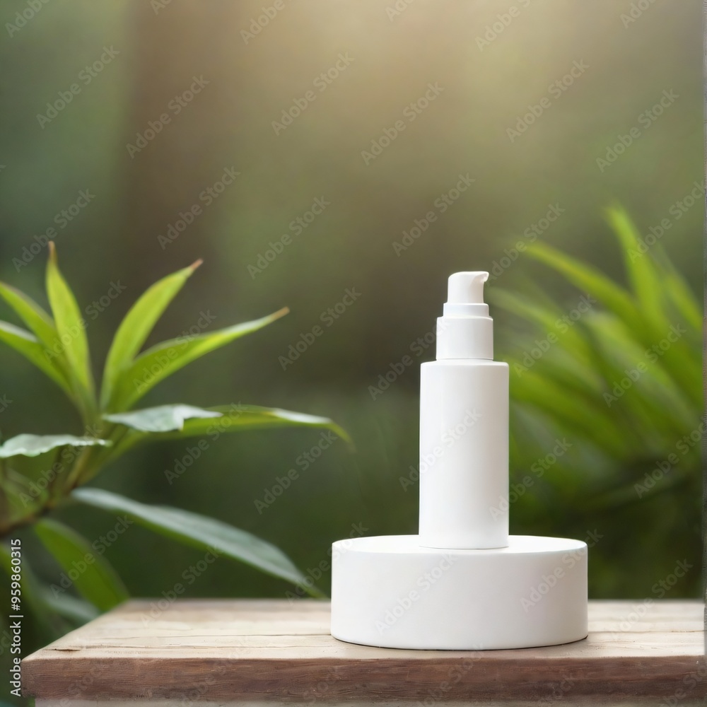 Minimalist White Cosmetic Bottle on Nature Background mockup Minimalist White Cosmetic Bottle on Nature Background mockup