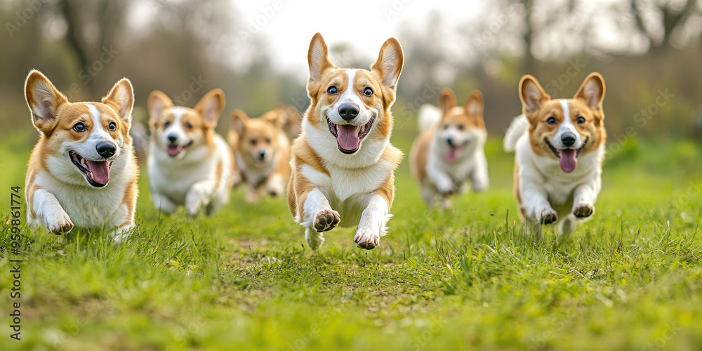group of dogs running across a lush green field group of dogs running across a lush green field