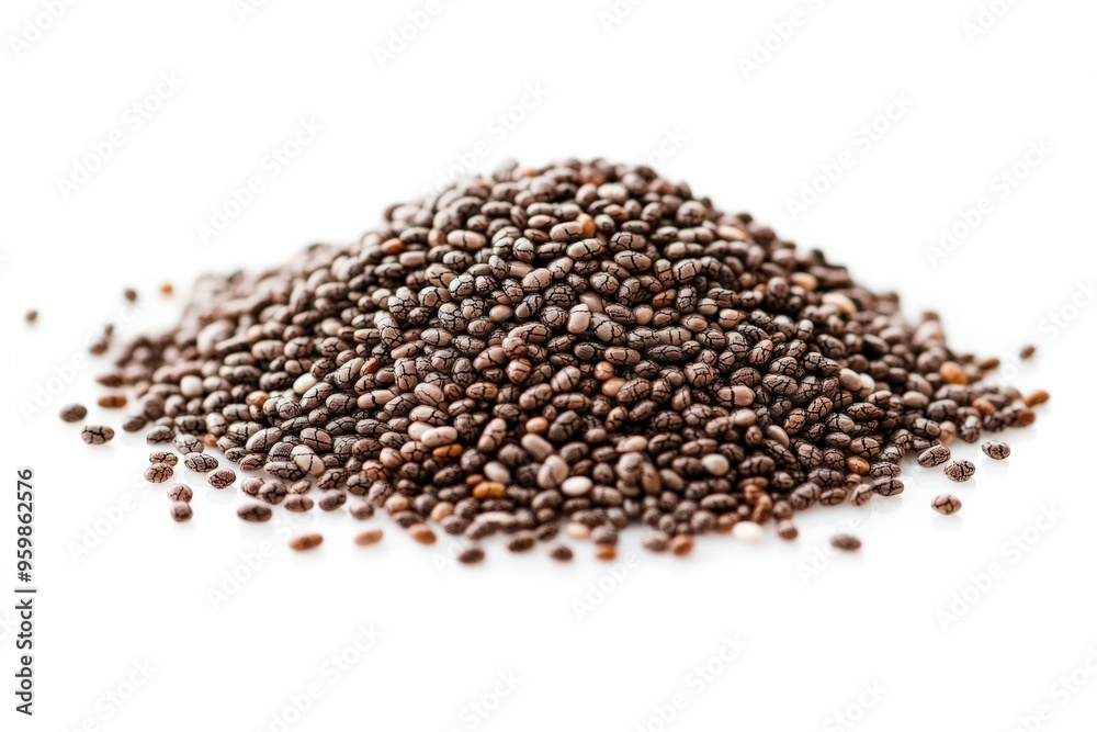 Chia Seeds Pile Isolated on White Background with Copy Space. Healthy Food Concept Chia Seeds Pile Isolated on White Background with Copy Space. Healthy Food Concept