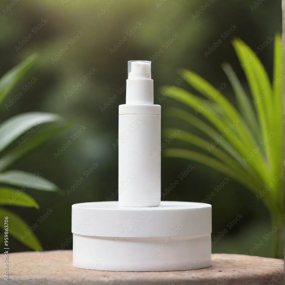 Minimalist White Cosmetic Bottle on Nature Background mockup Minimalist White Cosmetic Bottle on Nature Background mockup