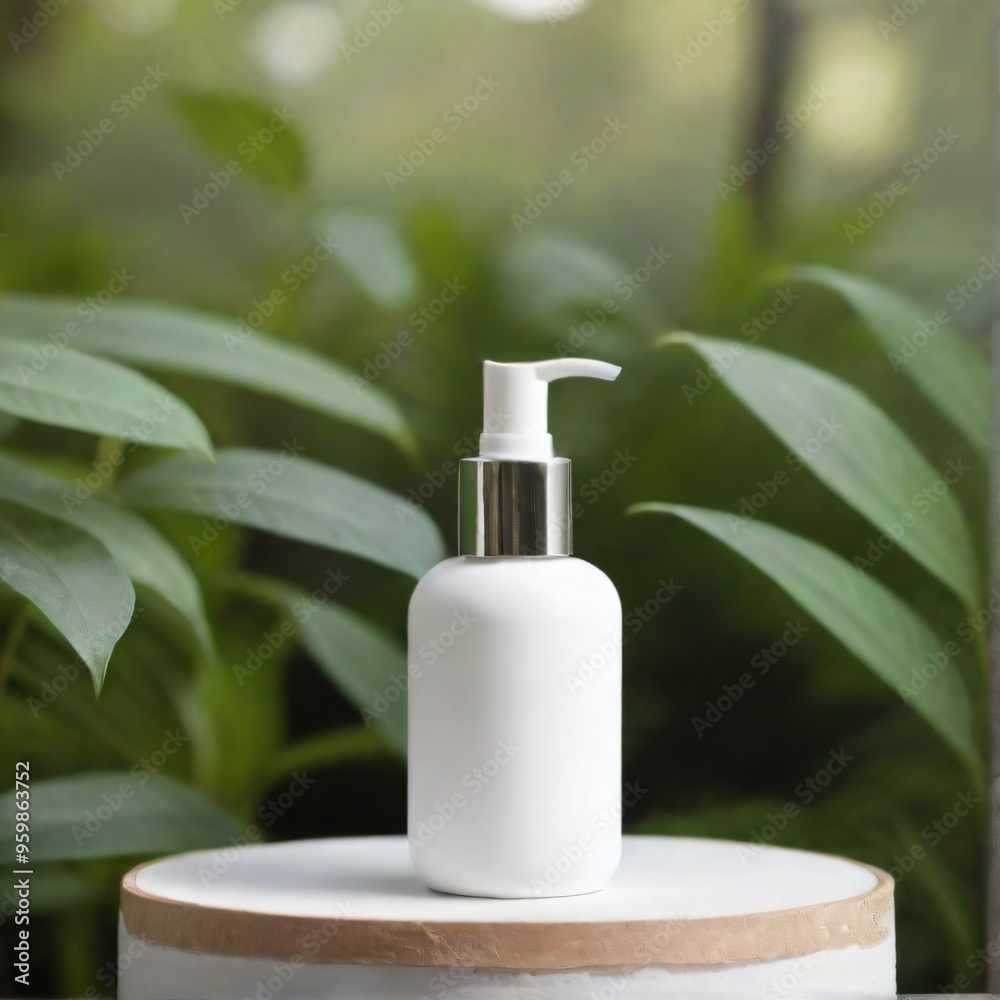 Minimalist White Cosmetic Bottle on Nature Background mockup Minimalist White Cosmetic Bottle on Nature Background mockup