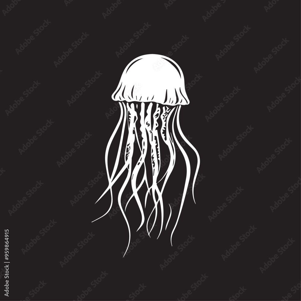 Fototapeta premium Jellyfish in cartoon, doodle style . Image for t-shirt, web, mobile apps and ui. Isolated 2d vector illustration in logo, icon, sketch style, Eps 10, black and white. AI Generative