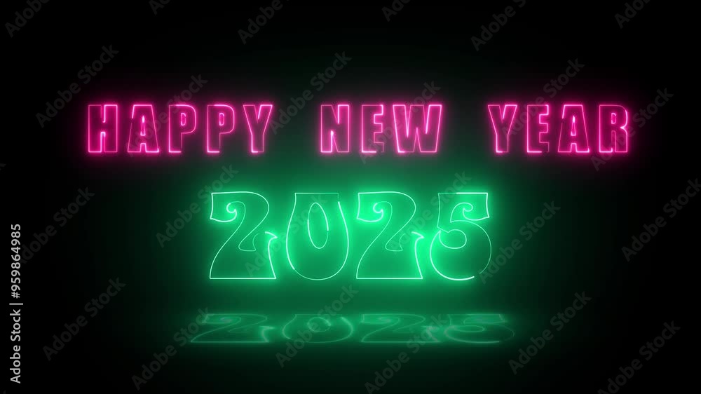 Happy new year 2025 animation on the black background. text new year 2025 neon effect animation.