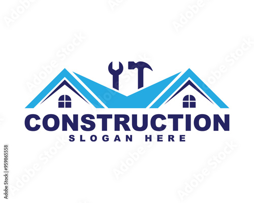 Construction architecture building logo icon design, home renovation and repair logo, handyman, house remodeling, real estate logo, property, roofing, painting, home decor logo design