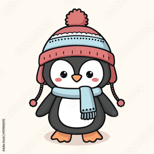 Adorable vector illustration of a penguin flat style photo