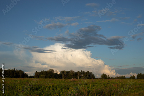 Summer landscape. Natural landscape. A large cloud in the sky.