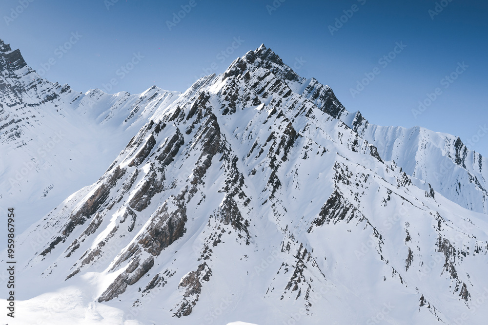 View of snow mountains and frozen rivers in winter, Pin Parvati Valley, Kaza, Spiti Valley, Himachal Pradesh, India. View of snow mountains and frozen rivers in winter, Pin Parvati Valley, Kaza, Spiti Valley, Himachal Pradesh, India.