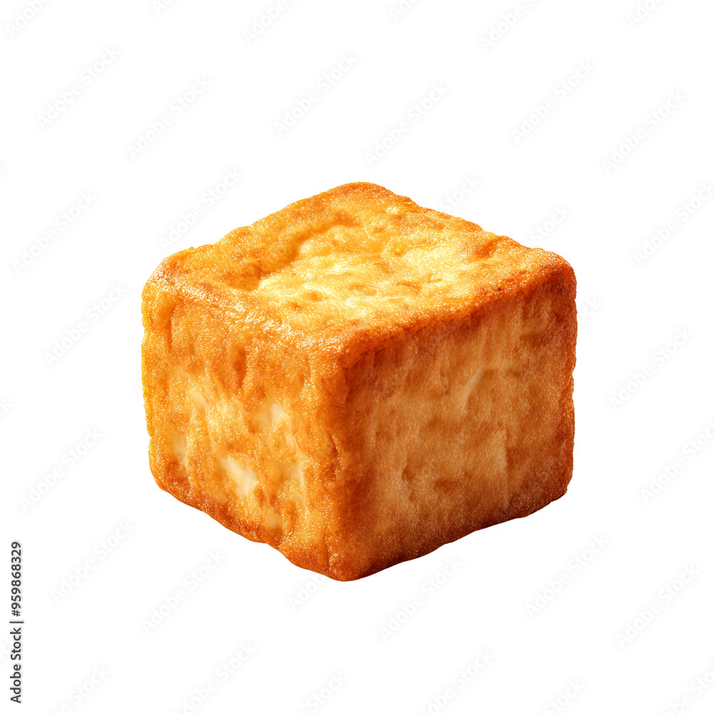 A golden, crispy tofu cube perfect for culinary dishes or as a healthy snack in a vibrant setting. A golden, crispy tofu cube perfect for culinary dishes or as a healthy snack in a vibrant setting.
