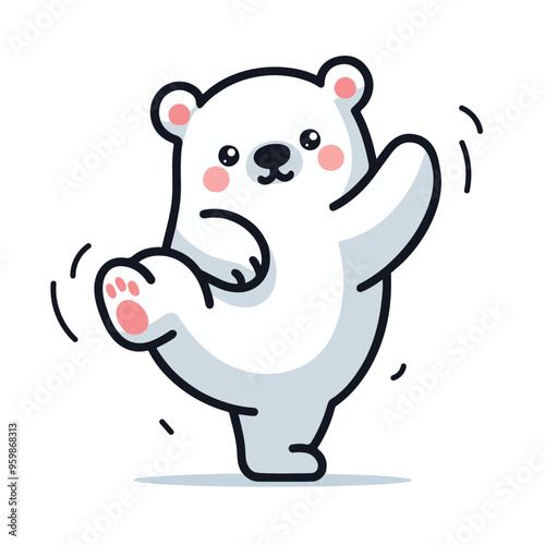 Adorable Polar Bear Character Cute Kawaii Animal Flat Vector Illustration 