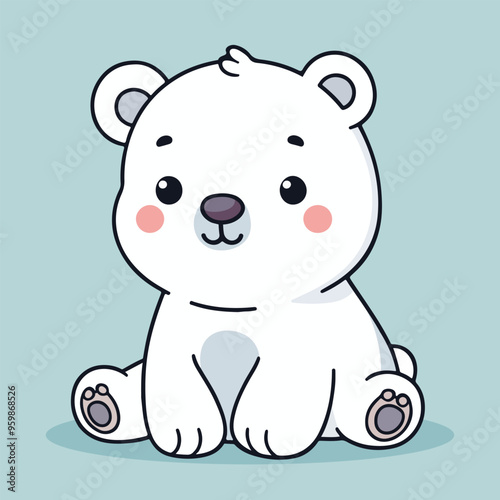 Cute vector illustration of a Polar bear flat style