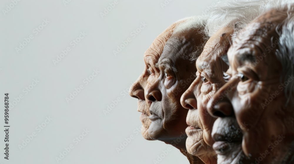 A serene side profile of three elderly individuals, their faces illuminated softly, showcasing the beauty of age and wisdom. A serene side profile of three elderly individuals, their faces illuminated softly, showcasing the beauty of age and wisdom.