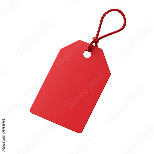 Bright red tag with a string loop, perfect for pricing, labeling, or decorative purposes in various creative projects.