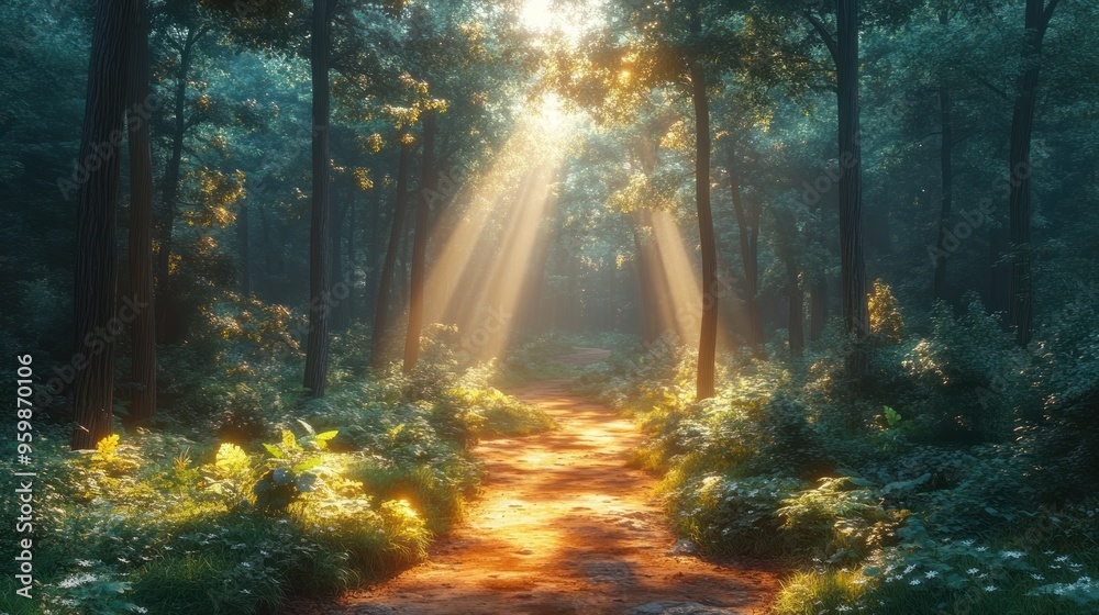 Sunbeams Through Forest Trees Sunbeams Through Forest Trees