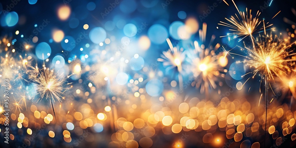 Beautiful display of fireworks with blurred orange and blue lights in the background perfect for festive celebrations and special events representing joy and excitement Beautiful display of fireworks with blurred orange and blue lights in the background perfect for festive celebrations and special events representing joy and excitement
