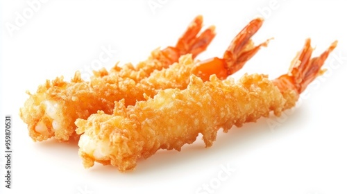 Ebi fry (Japanese fried shrimp) isolated on white background. Japanese Ebi Fry is shrimp that has been peeled, coated in flour, dipped in egg batter, then breaded and fried in oil photo