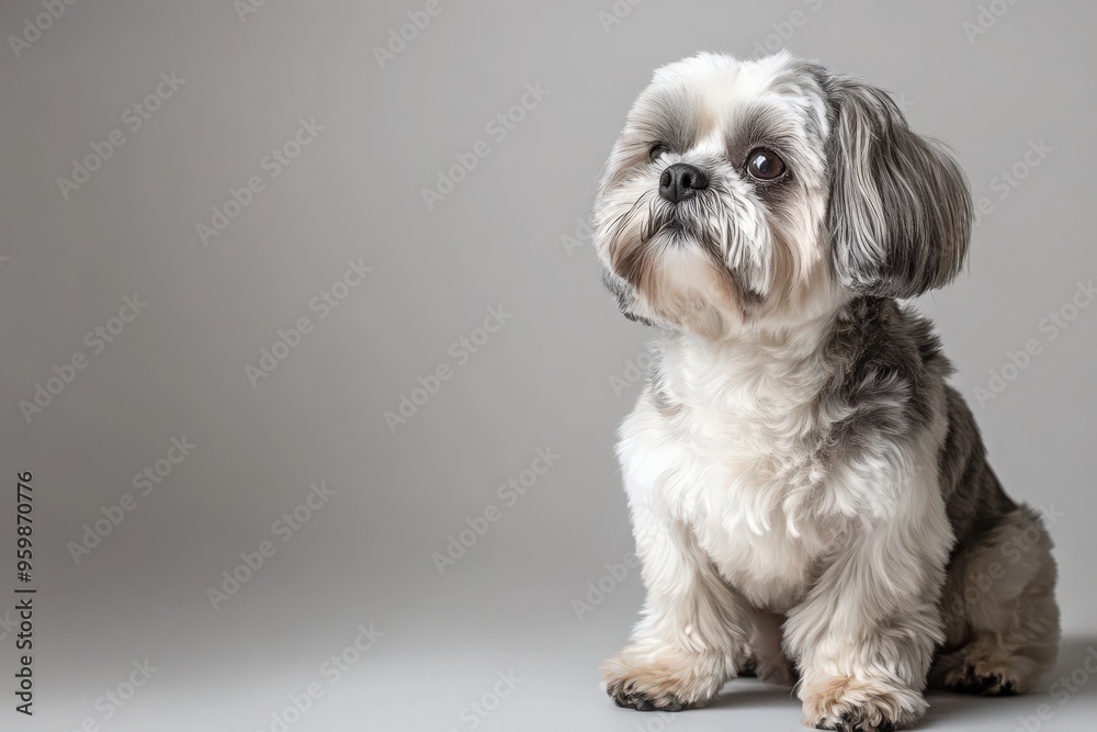 A charming Shih Tzu showcases its fluffy coat and expressive eyes while sitting gracefully on a smooth, clean surface, embodying a playful yet elegant demeanor in a serene setting. A charming Shih Tzu showcases its fluffy coat and expressive eyes while sitting gracefully on a smooth, clean surface, embodying a playful yet elegant demeanor in a serene setting.