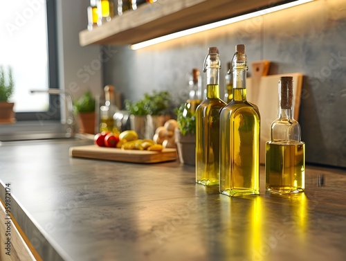 Wallpaper Mural Variety of Cooking Oils Displayed on a Sleek Kitchen Counter with Copy Space Torontodigital.ca