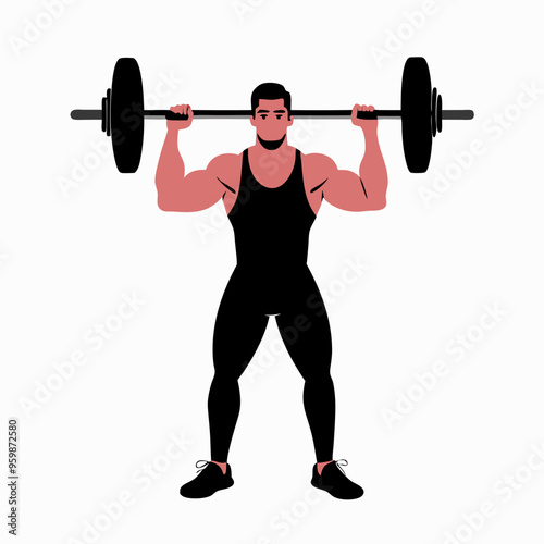 Muscular man confidently lifting heavy barbell in fitness setting