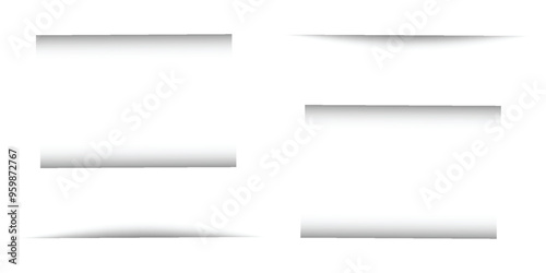 Shadow box paper line vector. 3d page frame divider set. Isolated realistic shade border pack. Bottom overlay element design asset illustration for website interface.
