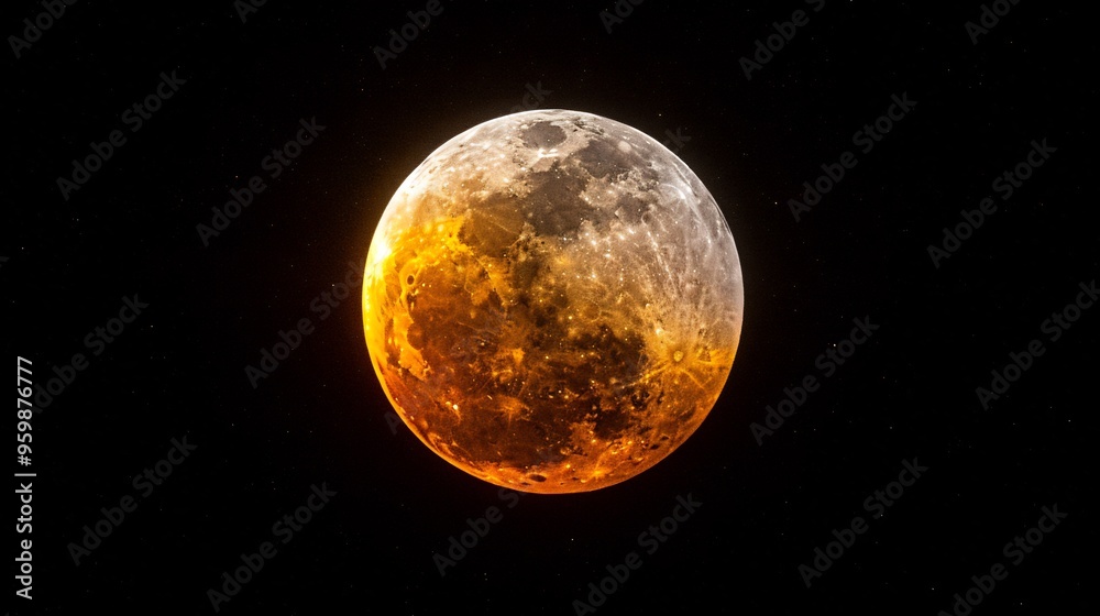 Fototapeta premium Full Moon during an eclipse showcasing its luminous presence and dramatic contrast against the darkened sky