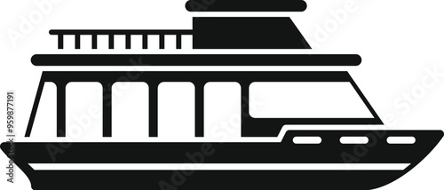 Black silhouette of a double decker ferry boat sailing on the sea