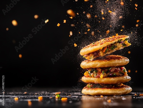 Arepas  Cornmeal cakes stuffed with various fillings, from Caracas, Venezuela photo