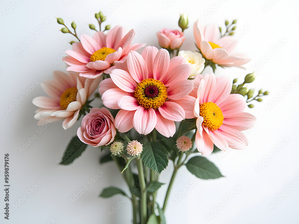 Pink Bouquet Of Flowers On A White Background Graphic Art Design Floral Artwork Pink Bouquet Of Flowers On A White Background Graphic Art Design Floral Artwork