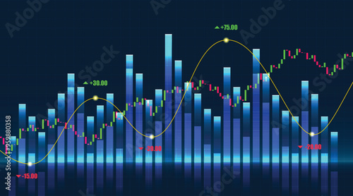 Background Illustration stock market trading graph and candlestick chart suitable for financial investment concepts. Finance Economy trends background for business ideas design.