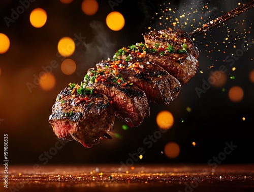 Churrasco  A style of grilled meat served at steakhouses, from Rio de Janeiro, Brazil