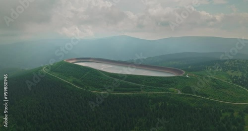 Tilt up reveal shot of Dlouhe Strane Hydro Power Plant, Czech Republic photo