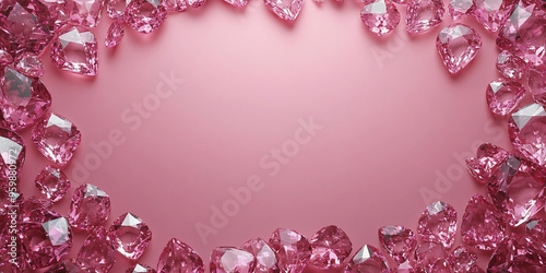 Diamond Border. pink diamonds, Diamond Shape Border, Gem Border,Pink Background with Pink diamonds on the Edges, 3D rendering, Pink Color Theme,  Diamond Border Frame