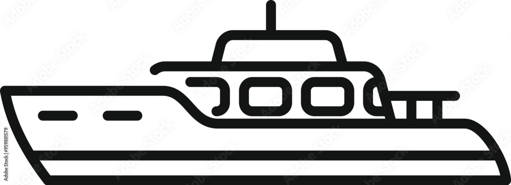 Minimalist line art icon of a private motor yacht sailing on the sea Minimalist line art icon of a private motor yacht sailing on the sea