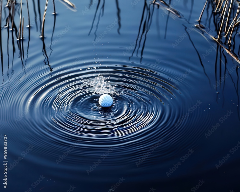 A serene moment captured as a ball creates ripples in calm water, showcasing the beauty of nature's tranquility. A serene moment captured as a ball creates ripples in calm water, showcasing the beauty of nature's tranquility.