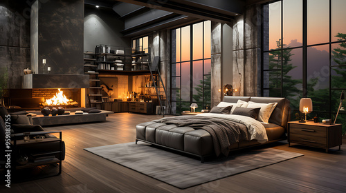 Indulge in the luxurious ambiance of a Loft Style Bedroom Interior Design.