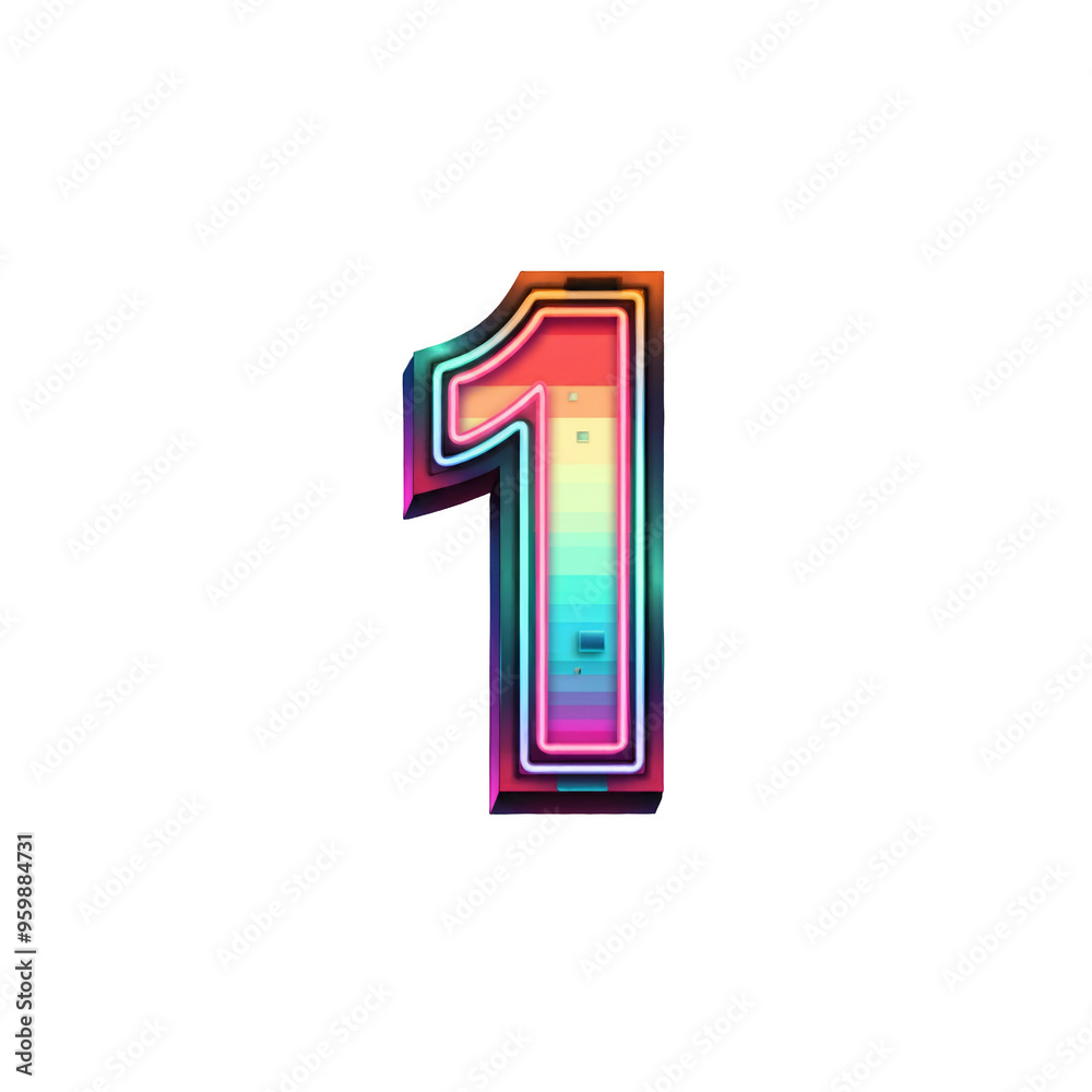Vibrant neon number one showcasing colorful gradient design in transparent background Vibrant neon number one showcasing colorful gradient design in transparent background