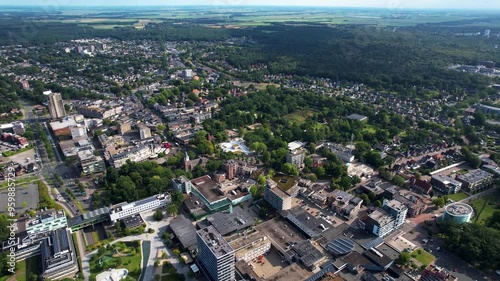 Aerial panorama of the city Emmen in the Netherlands on a sunny morning in summer photo