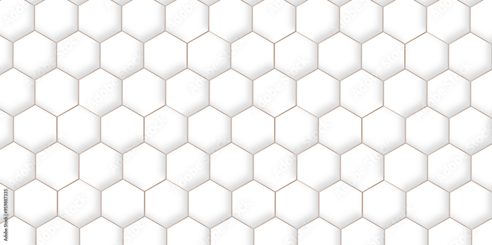 Fototapeta premium Abstract pattern with hexagonal white and gray technology line paper background. Hexagonal 3d vector grid tile and mosaic structure simple style hexagonal graphic concept. Futuristic surface design. 