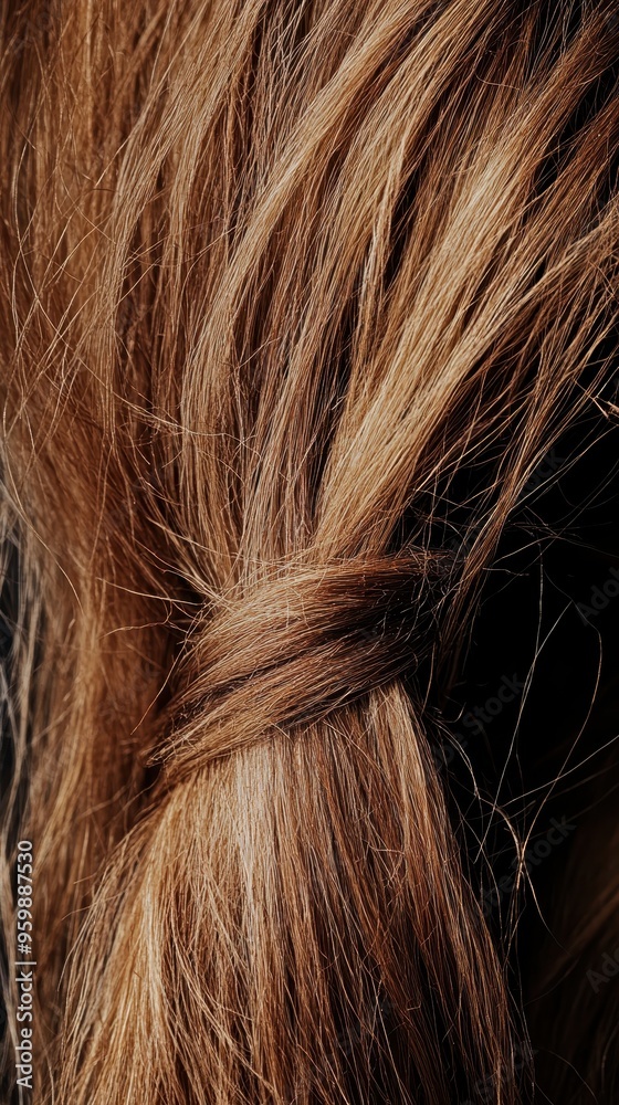 Fototapeta premium Detailed observation of hair strands reveals noticeable split ends, emphasizing hair health and texture