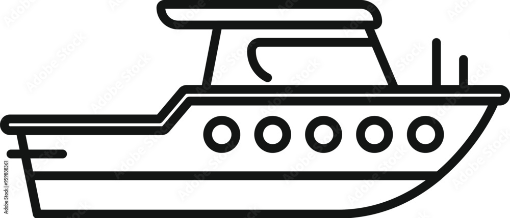 Simple outline style icon representing a motor yacht sailing on the sea Simple outline style icon representing a motor yacht sailing on the sea