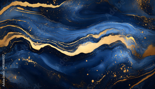 A background made with marble in gold and various shades of blue