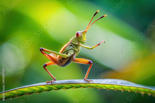 A Close-Up Of A Small Insect Balancing On A Leaf In A Yoga Pose, With Its Body Extended And Legs Crossed. photo