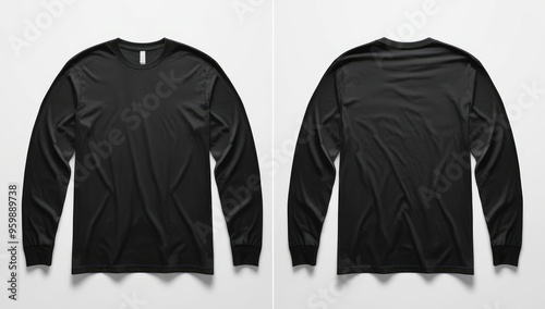 black t-shirt mockup front and back long sleeve white background
