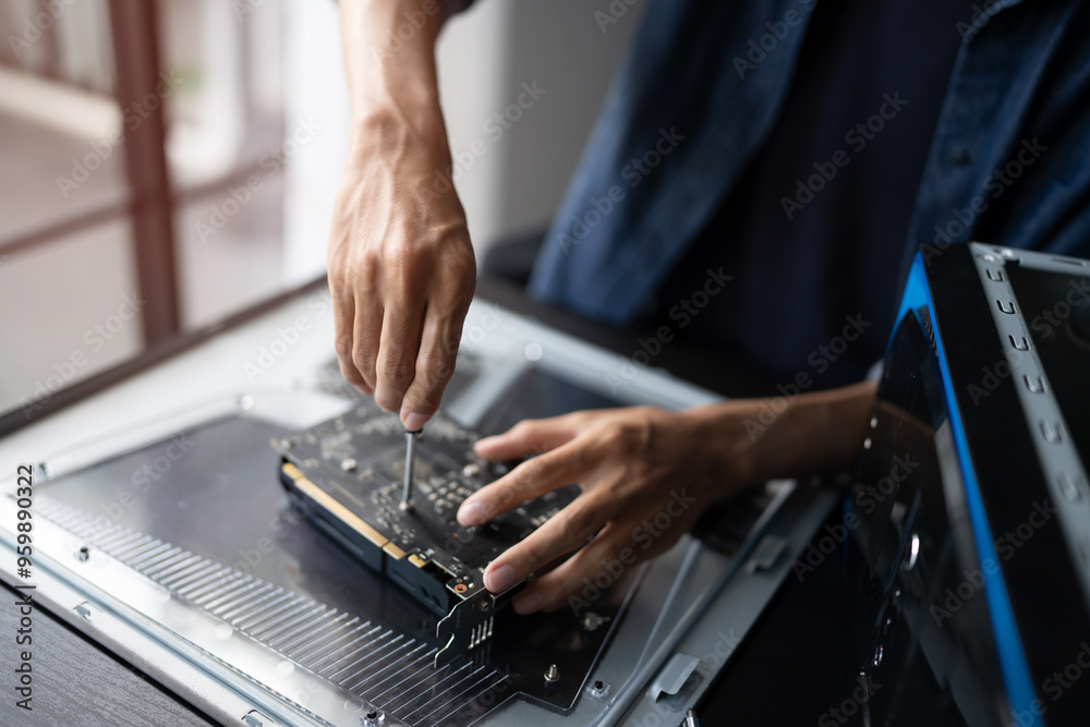 IT Engineer installing Hardware Equipment Development Facility Engineer Maintenance computer Motherboard Electronic repair shop technology business IT Engineer installing Hardware Equipment Development Facility Engineer Maintenance computer Motherboard Electronic repair shop technology business
