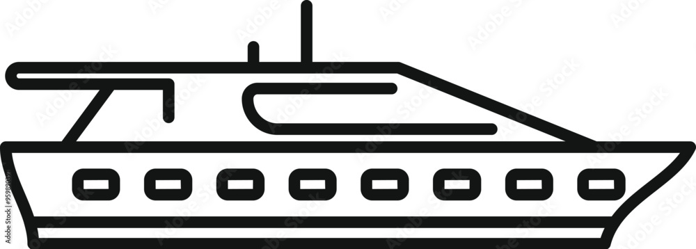 Minimalist icon of a big modern luxury yacht sailing on the sea, side view Minimalist icon of a big modern luxury yacht sailing on the sea, side view
