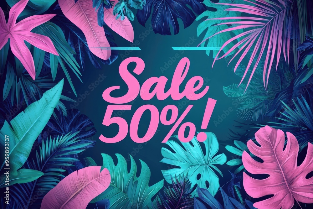 Naklejka premium Half-price savings: sale 50%, offering incredible discounts on a wide range of products, customers enjoy substantial savings and unbeatable deals during this limited-time promotional event