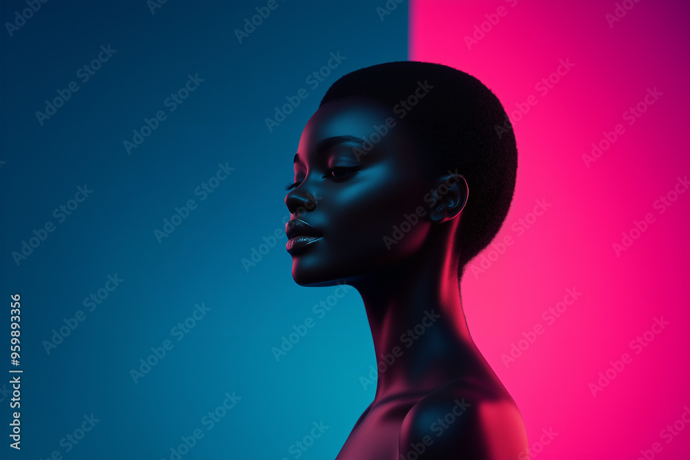 Profile of a woman in neon lighting Profile of a woman in neon lighting